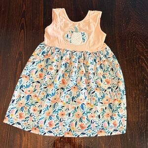 Peach Floral Kids Dress with Pumpkin Accent